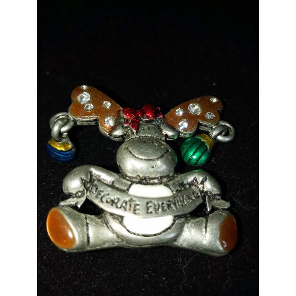 Christmas Moose Decorate Everything Vtg Signed AJMC Silver Tone - Picture 2 of 3